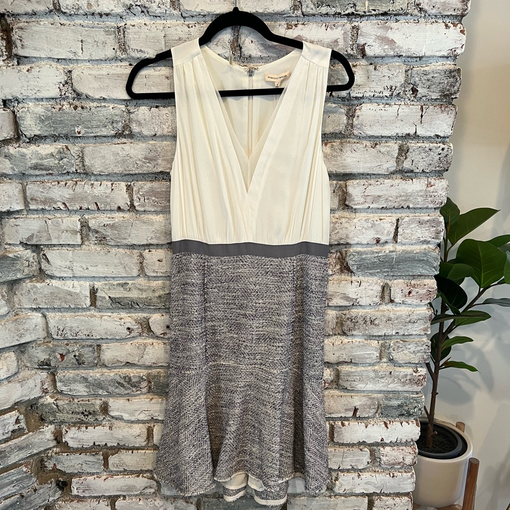 Rebecca Taylor Cream And Gray Tweed Sleeveless Dress